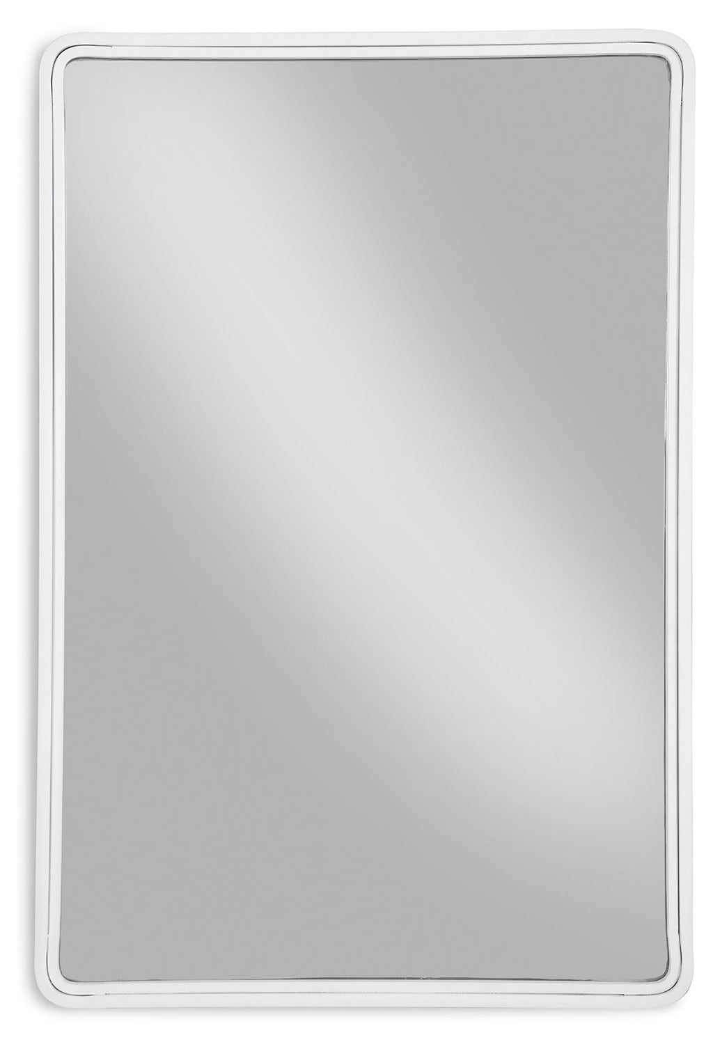 White rectangle accent mirror with thin silver frame, rounded corners