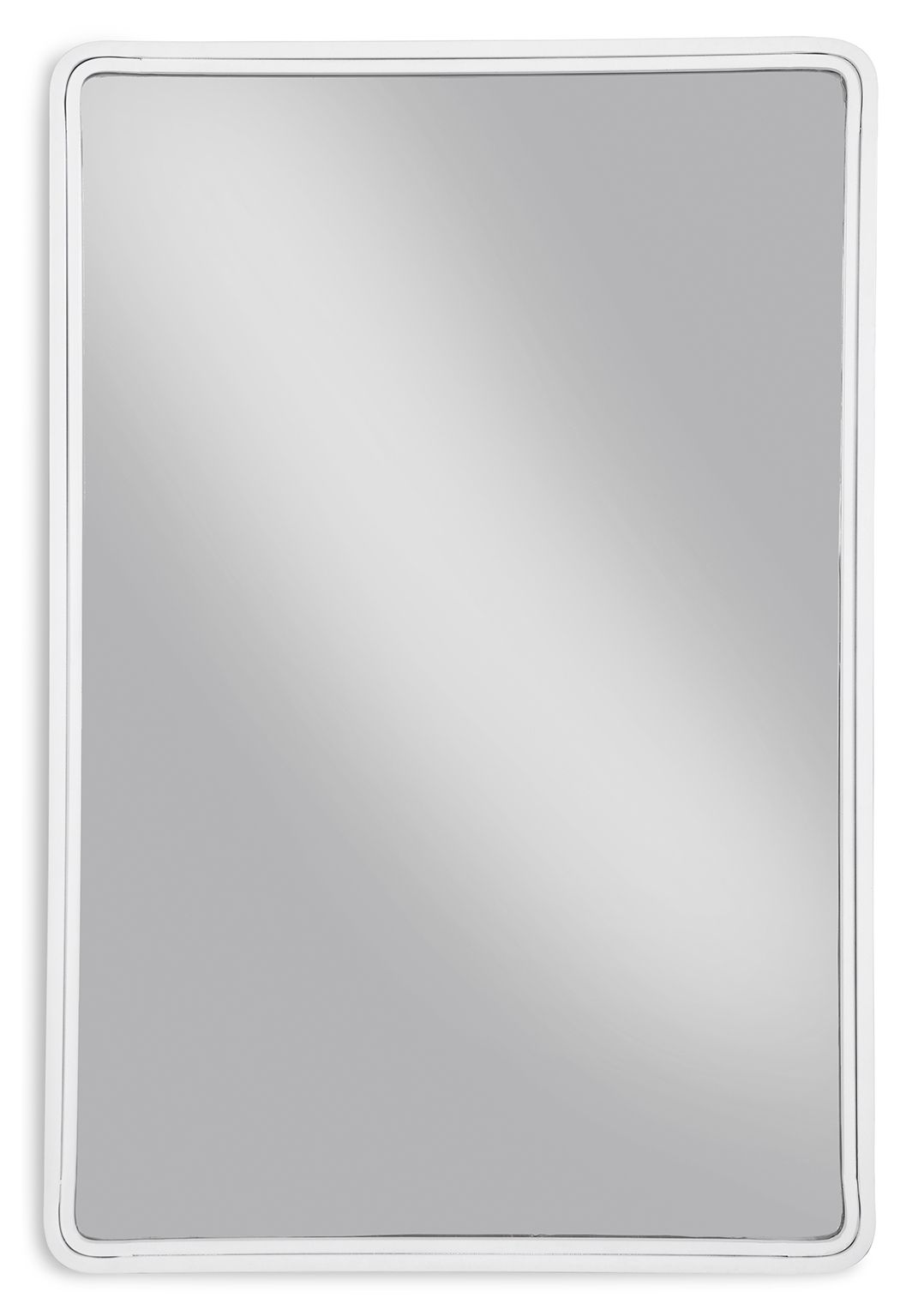 White rectangle accent mirror with thin silver frame, rounded corners
