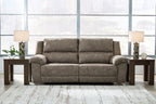 2-seat reclining sofa with cushions and curved armrests, fossil gray fabric