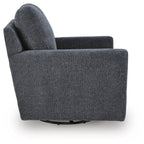 Dark gray swivel accent chair with upholstered arms and curved back