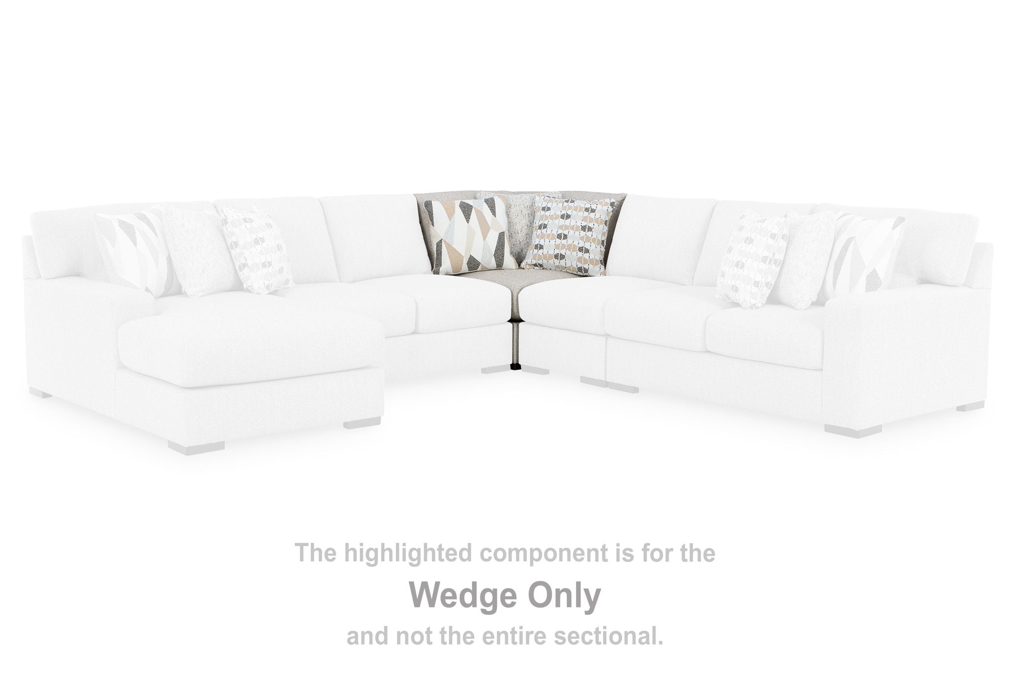 Sectional wedge only with light upholstery, corner shape, and multiple seat cushions