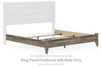 Brown king panel footboard with rails, wooden bed frame front