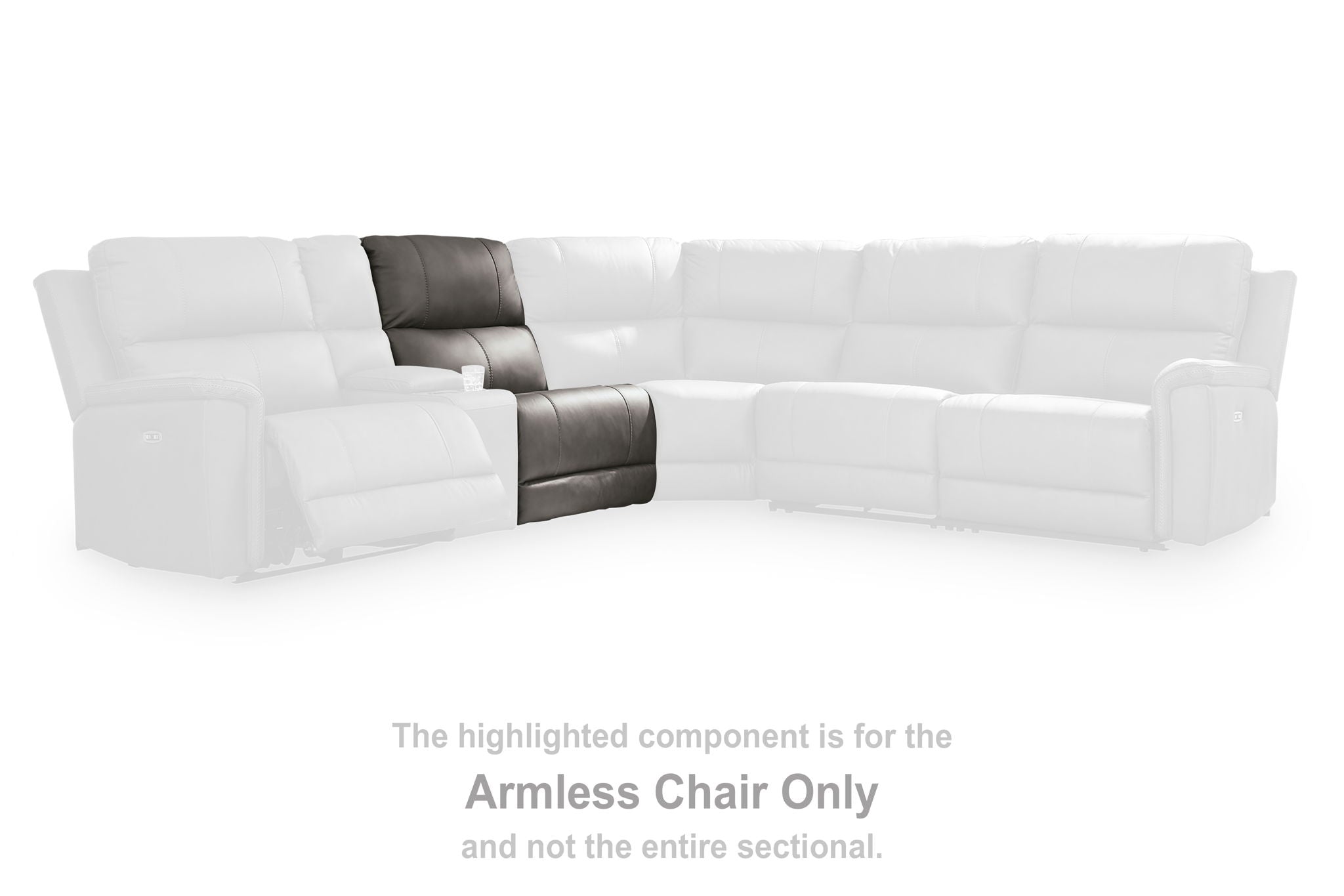 Dark gray armless chair highlight in sectional, padded back and seat