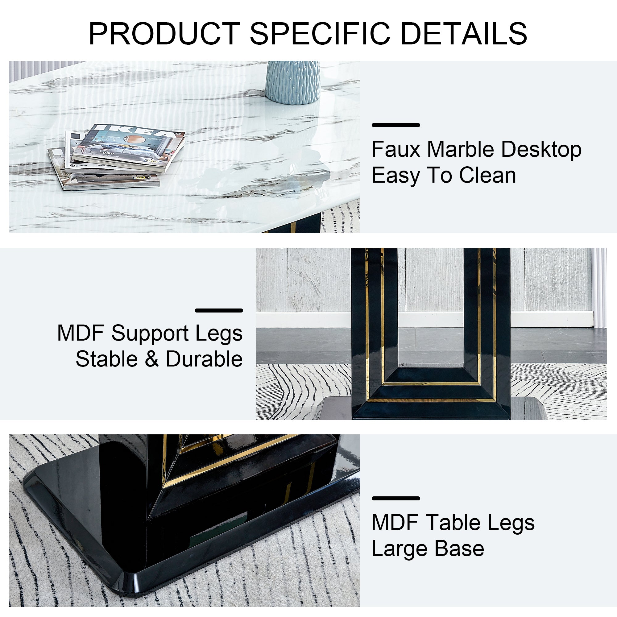 Modern Marble Dining Table Set, 7-Piece