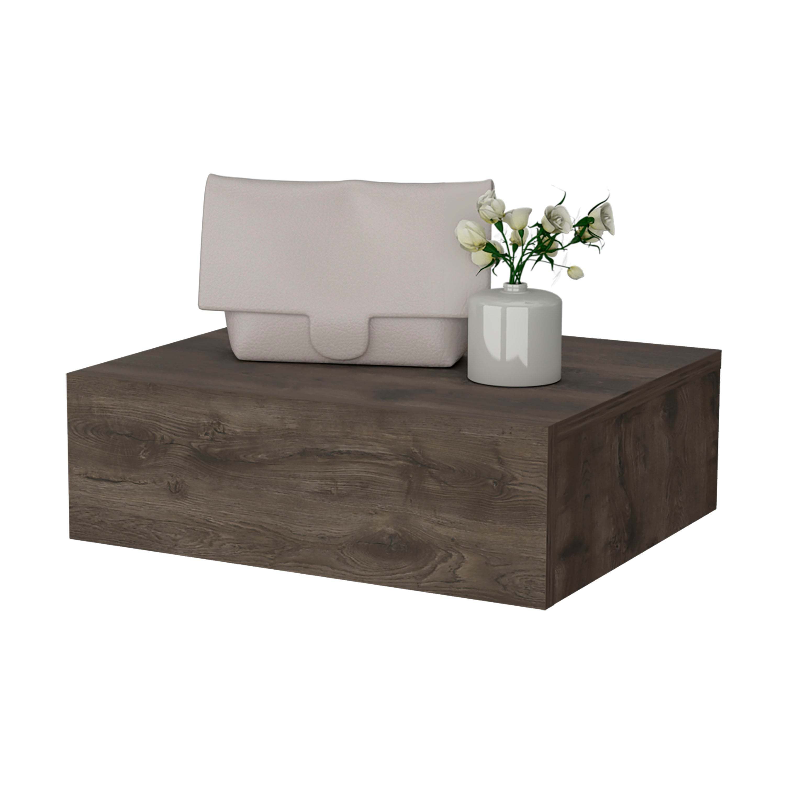 Dark Brown Floating Nightstand - Wall Mounted