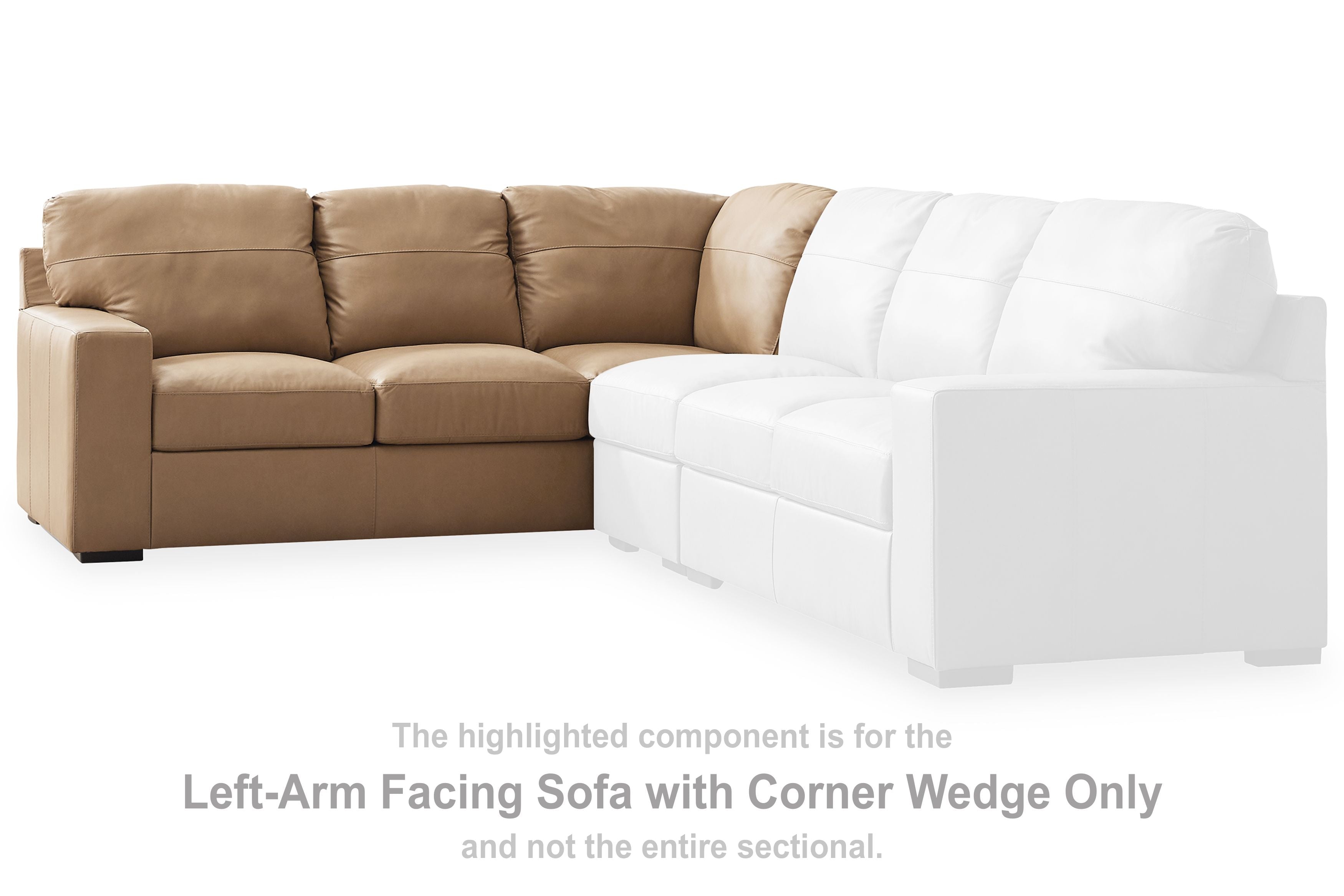 Two-tone sectional sofa with toffee left arm and white right corner wedge