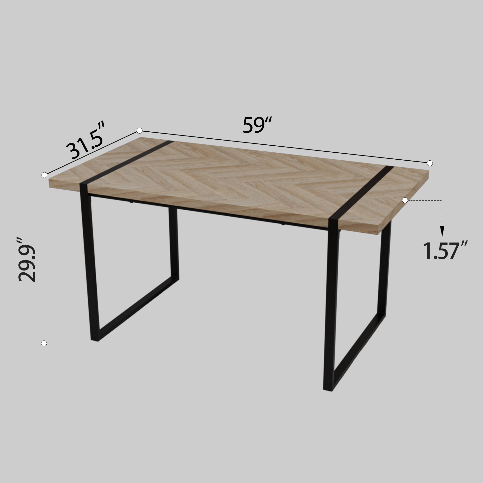 59" Modern Dining Table & 4 Chairs Set - Light Wood