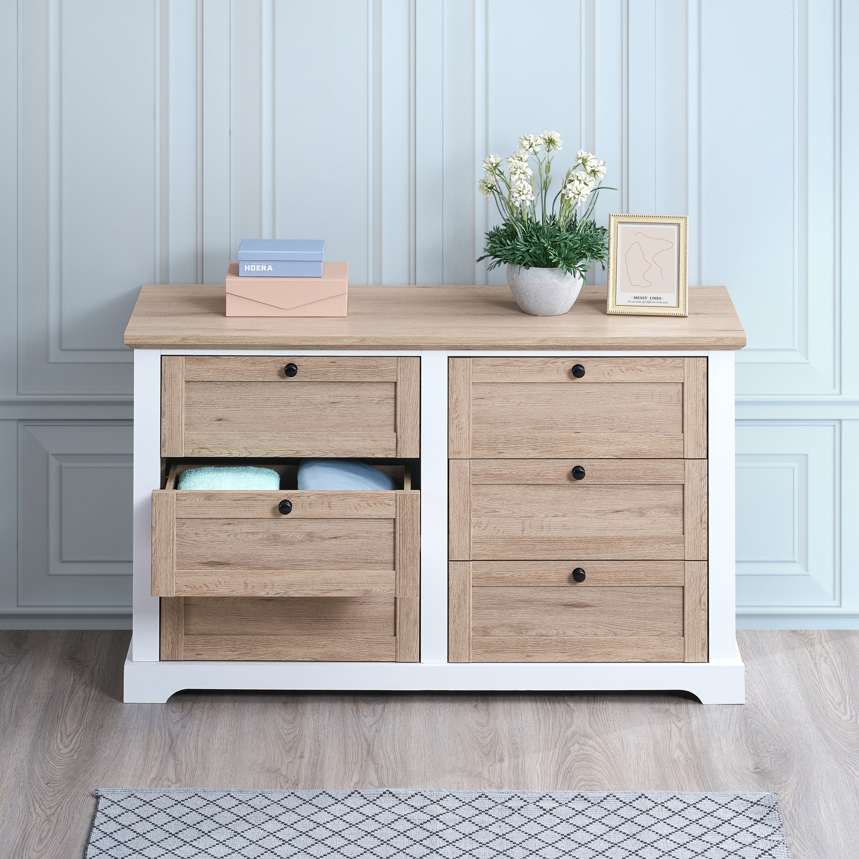 Modern 6-Drawer Dresser - White/Oak