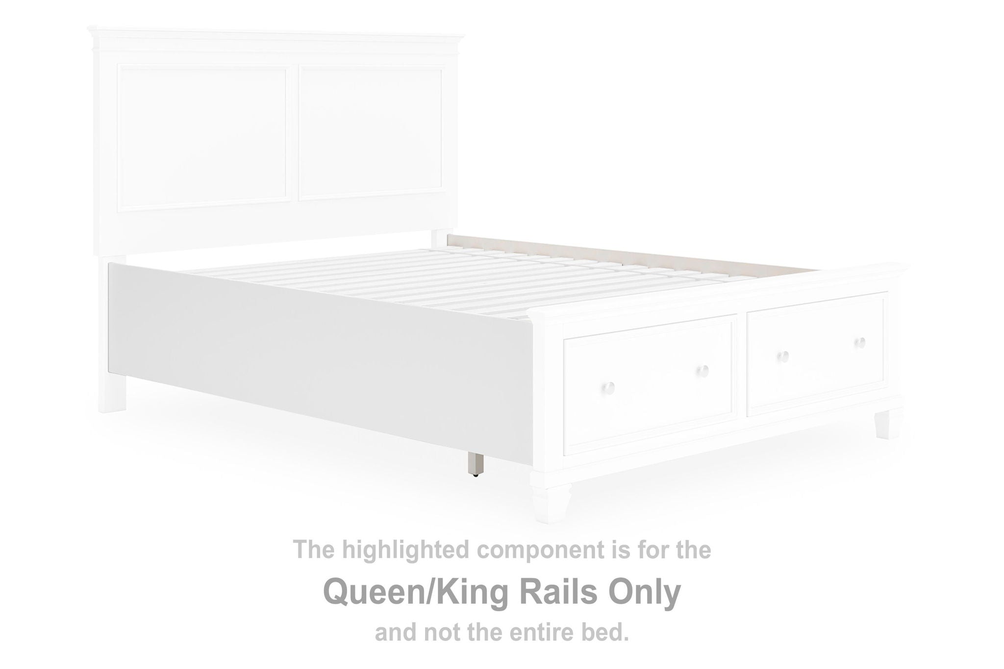 White queen/king bed rails with rectangular panels and posts