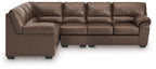 L-shaped sectional sofa with tufted cushions, dark brown upholstered fabric