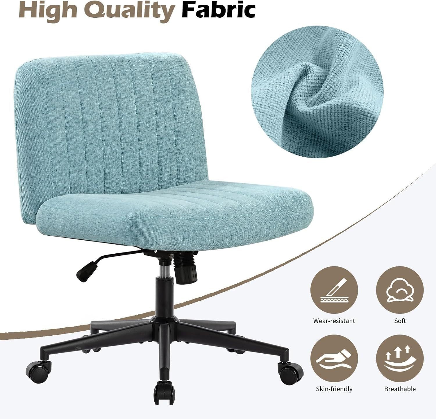 Linen Wide Seat Home Office Chair with Swing Backrest