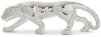 Silver-gray mosaic panther sculpture, crouched side view with curled tail.