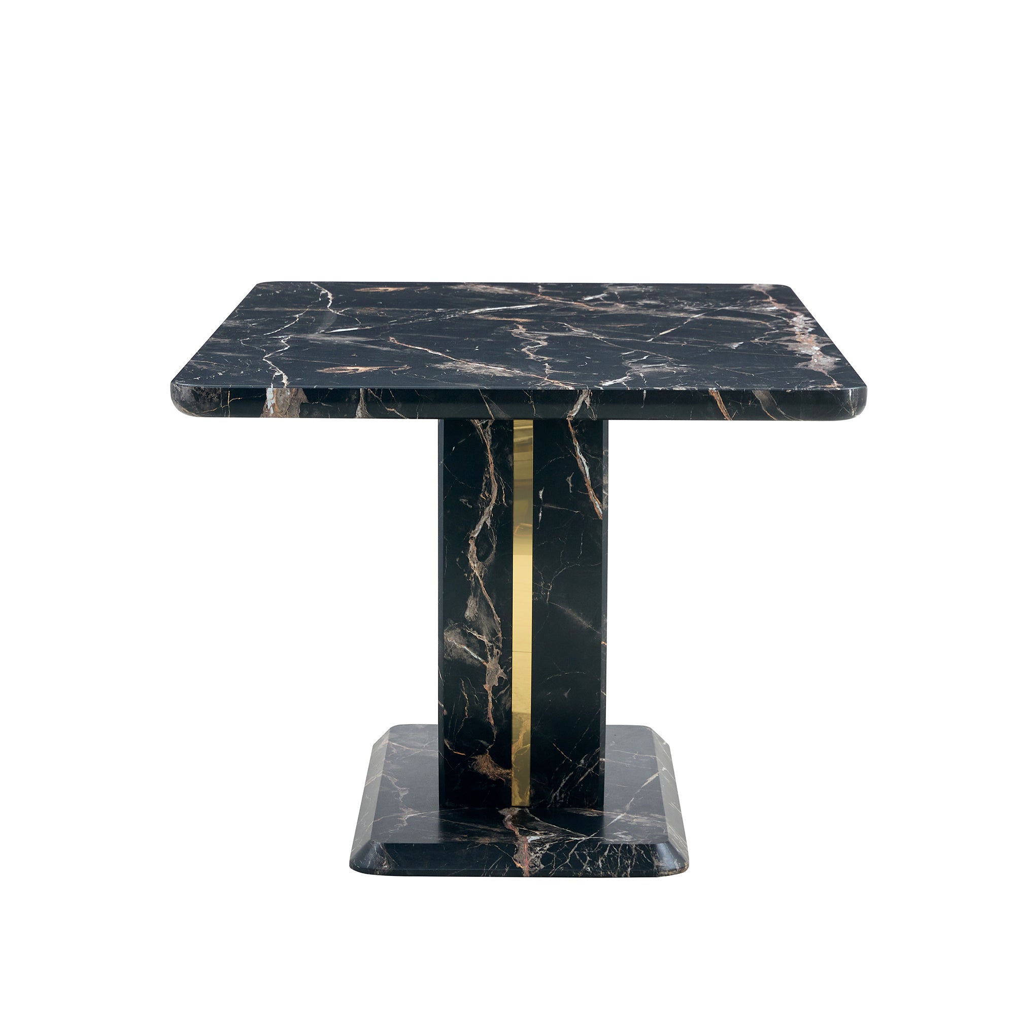 Black Marble Dining Set with 4 White Chairs