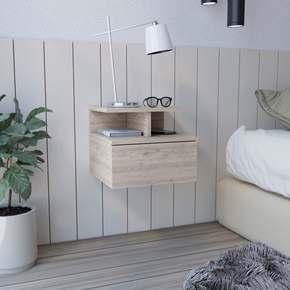 Adele Floating Nightstand: Drawer & Open Storage Shelves