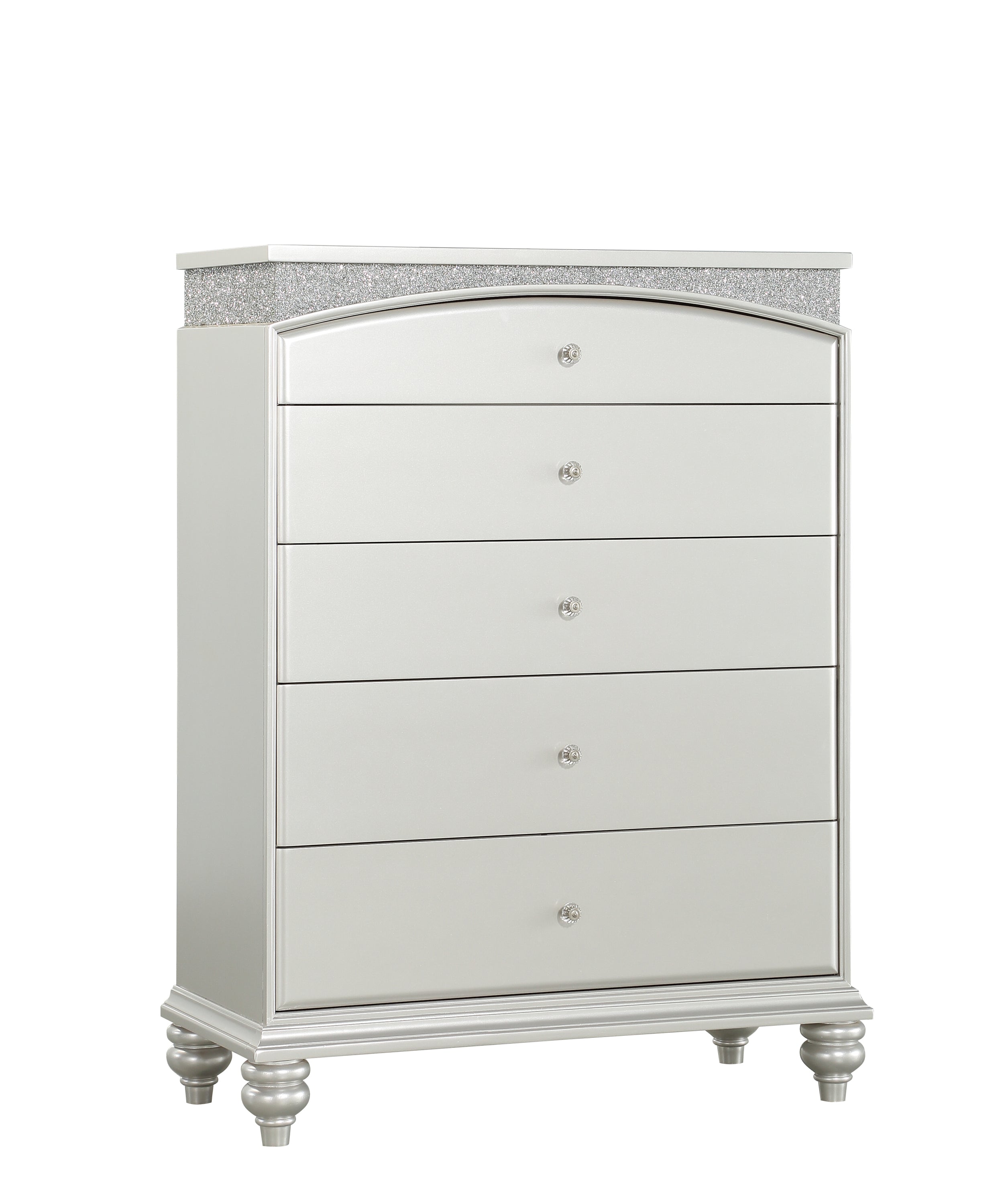 Maverick Platinum Finish Chest: Luxury Bedroom Storage & Decor
