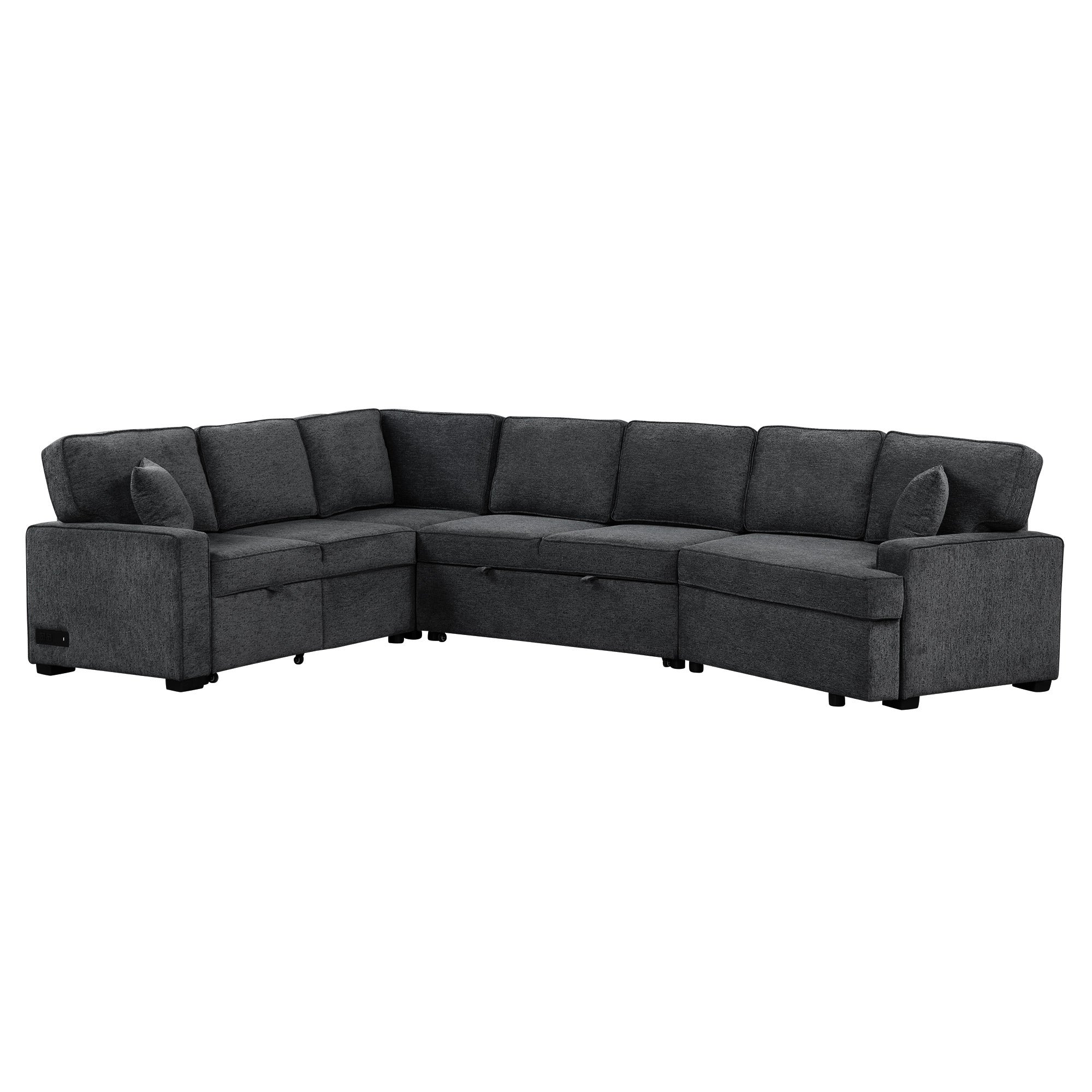 Modern L-Shape Sectional Sofa Bed w/USB & Cupholders