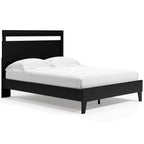 Finch panel platform bed in black with panel headboard and white upholstered bedding