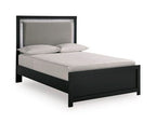 Black full-size bed frame with panel rails and straight legs