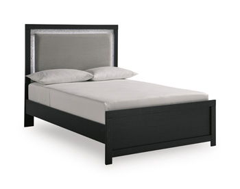 Black full-size bed frame with panel rails and straight legs