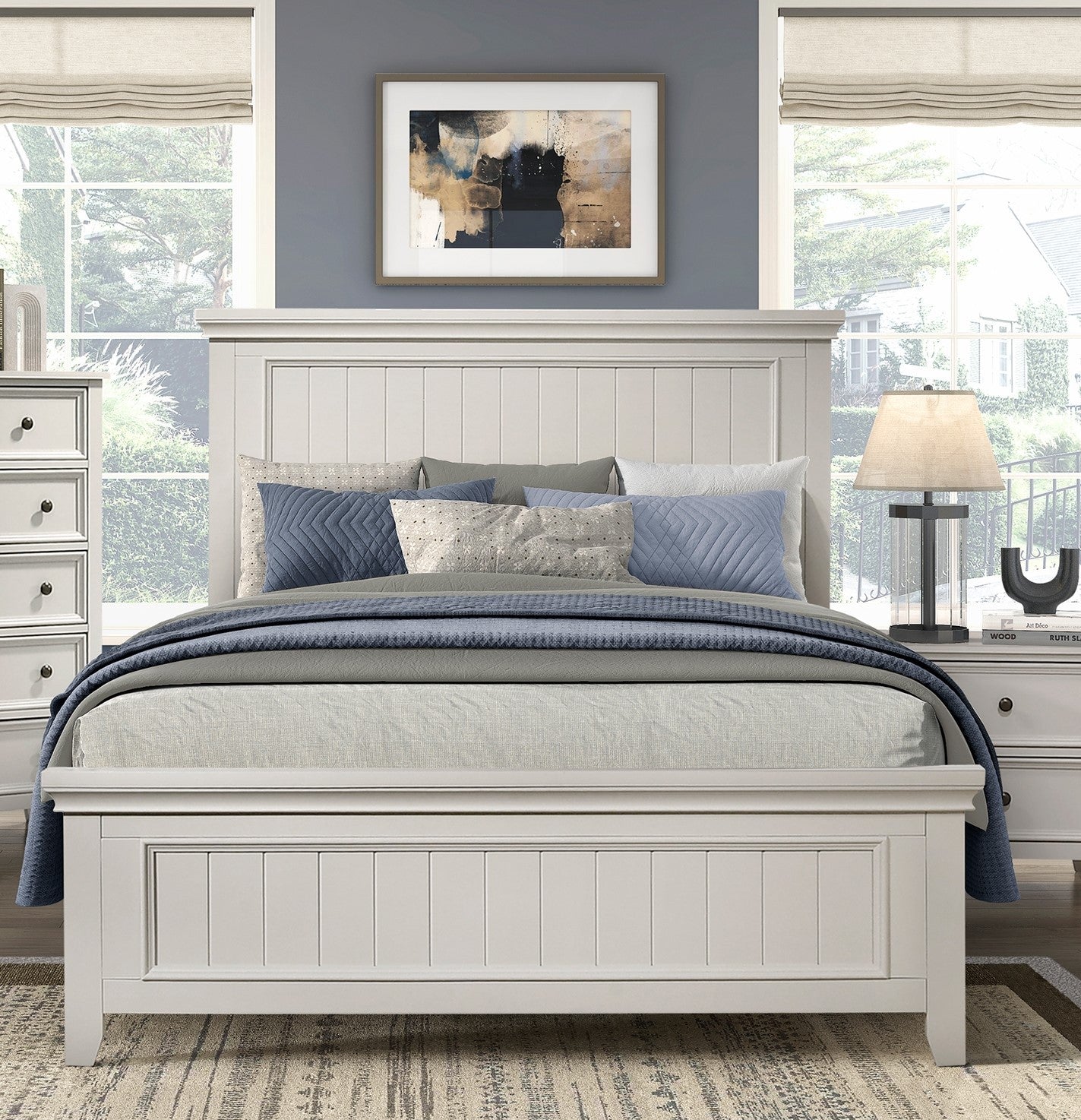 Farmhouse Full Size Panel Bed | Classic White Wooden Bedroom Furniture