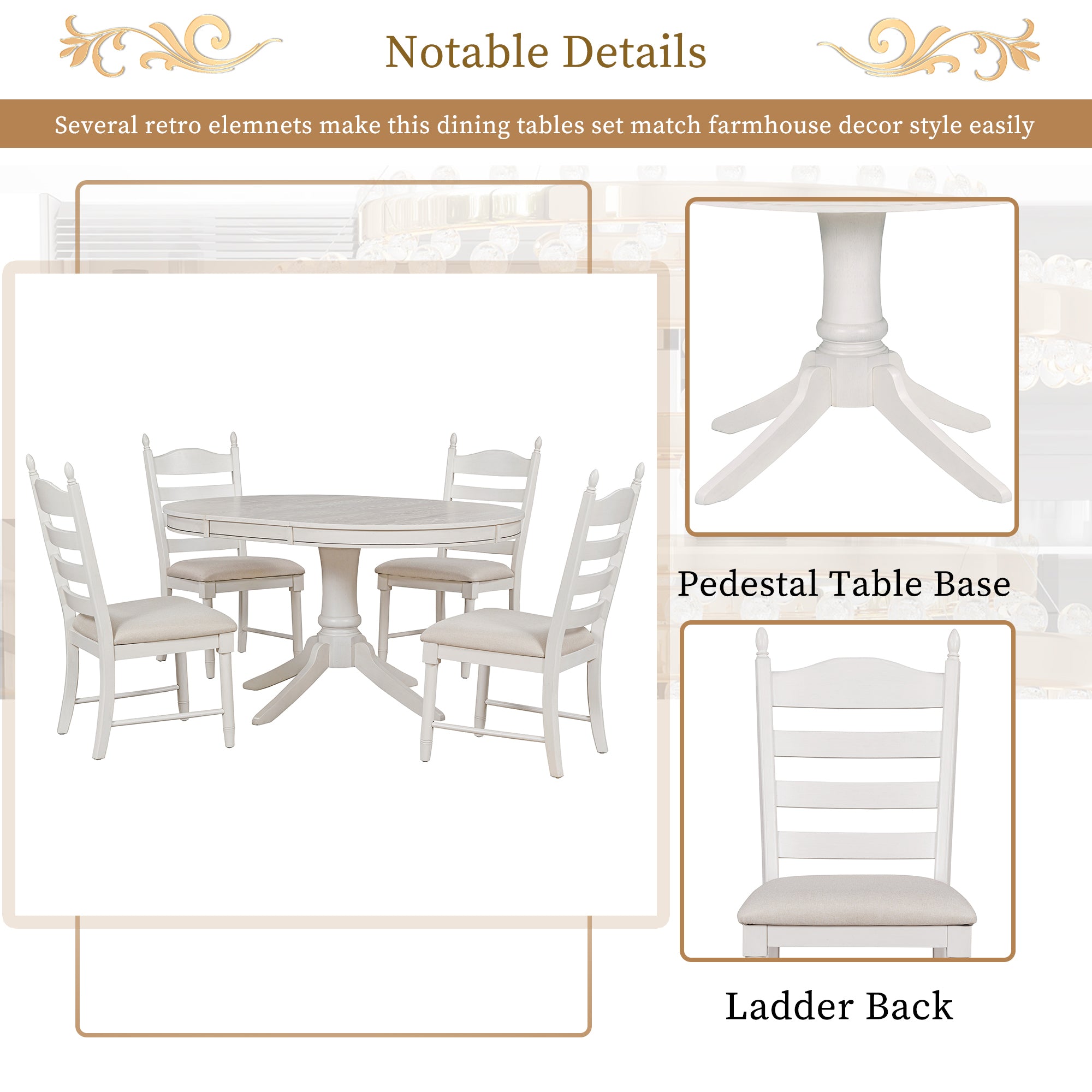 5-Pc Retro Extendable Dining Set, Antique White