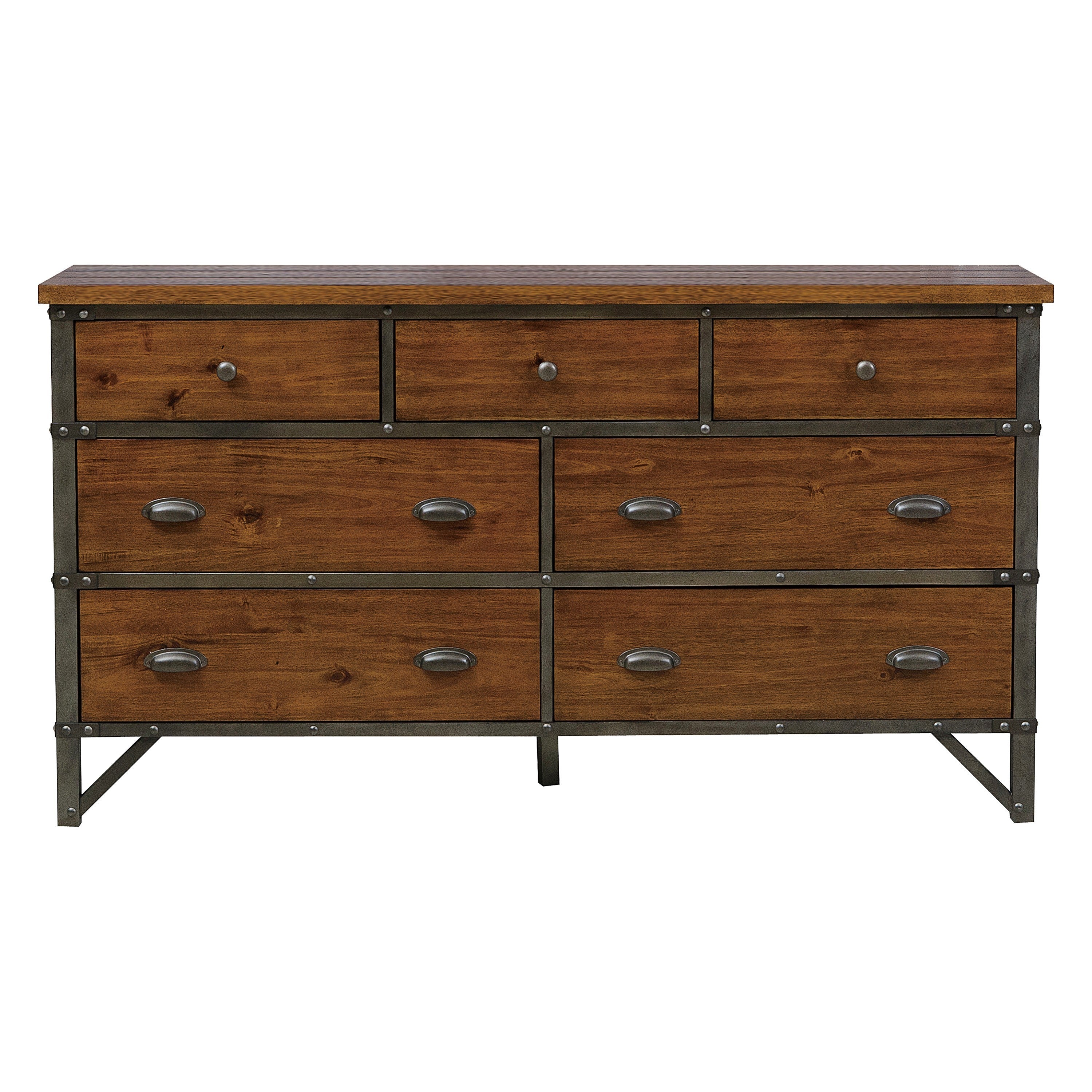 Industrial Rustic Brown 7-Drawer Dresser - Bedroom Furniture