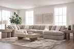 Burlap-upholstered sectional sofa with right chaise and plush seat cushions