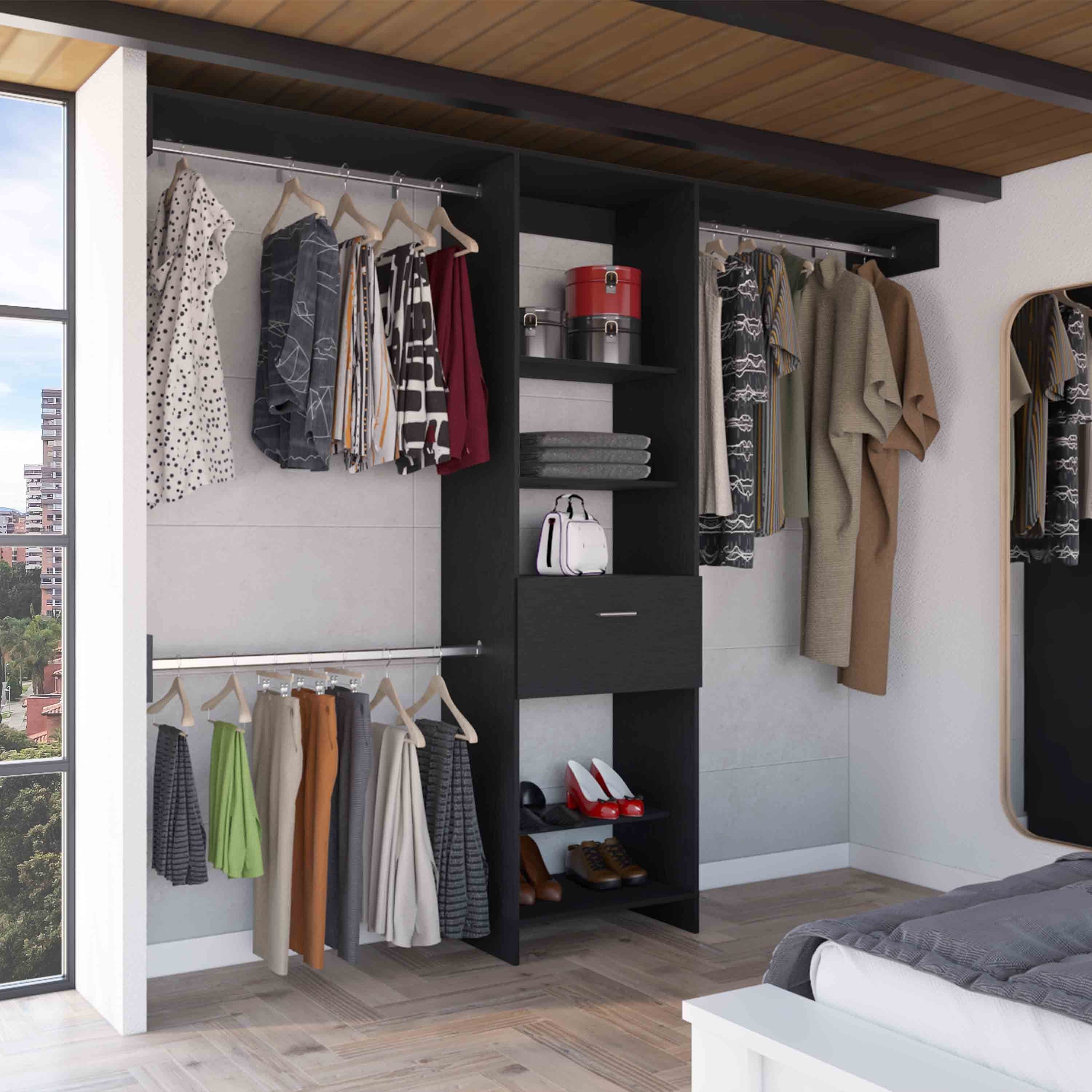 Black Manchester 250 Closet System: 5 Shelves, 1 Drawer, 3 Rods