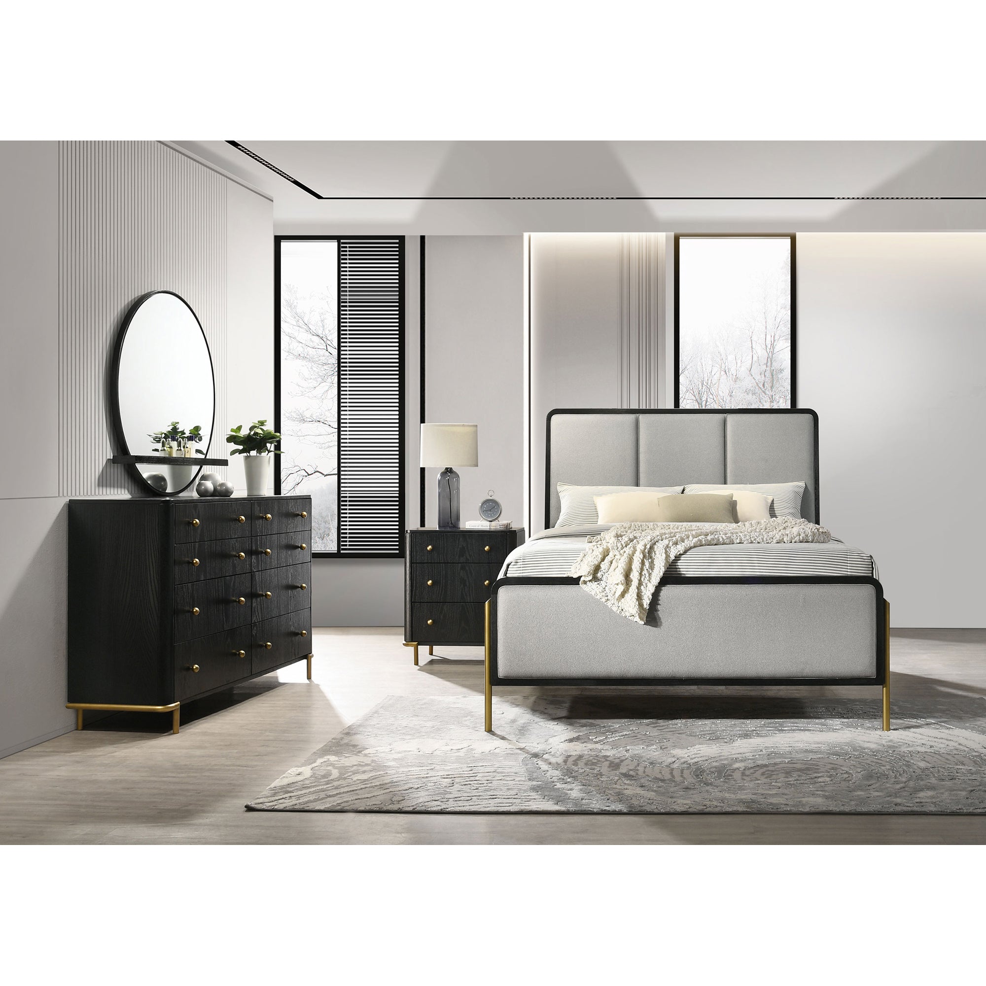 Anser Black Grey Eastern King 4-Piece Bedroom Set