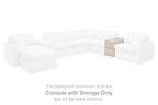 Sectional sofa with highlighted console storage unit in oyster-beige upholstery