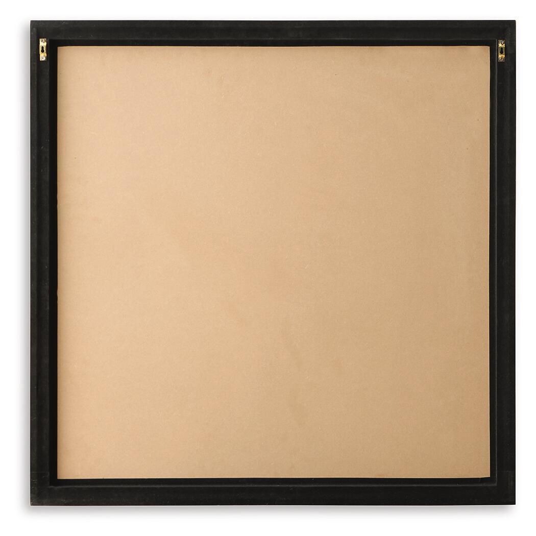 Black-framed wall art backing board with corner hardware