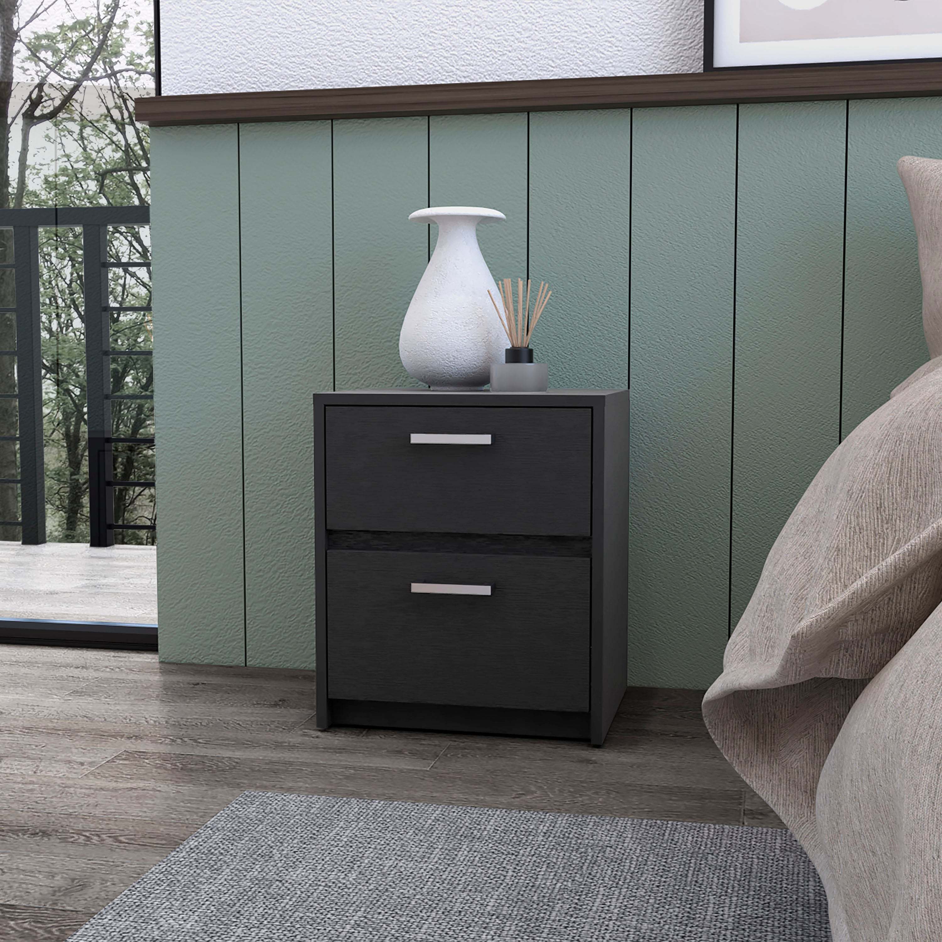 Wenge 2-Drawer Nightstand: Modern & Stylish Bedroom Storage