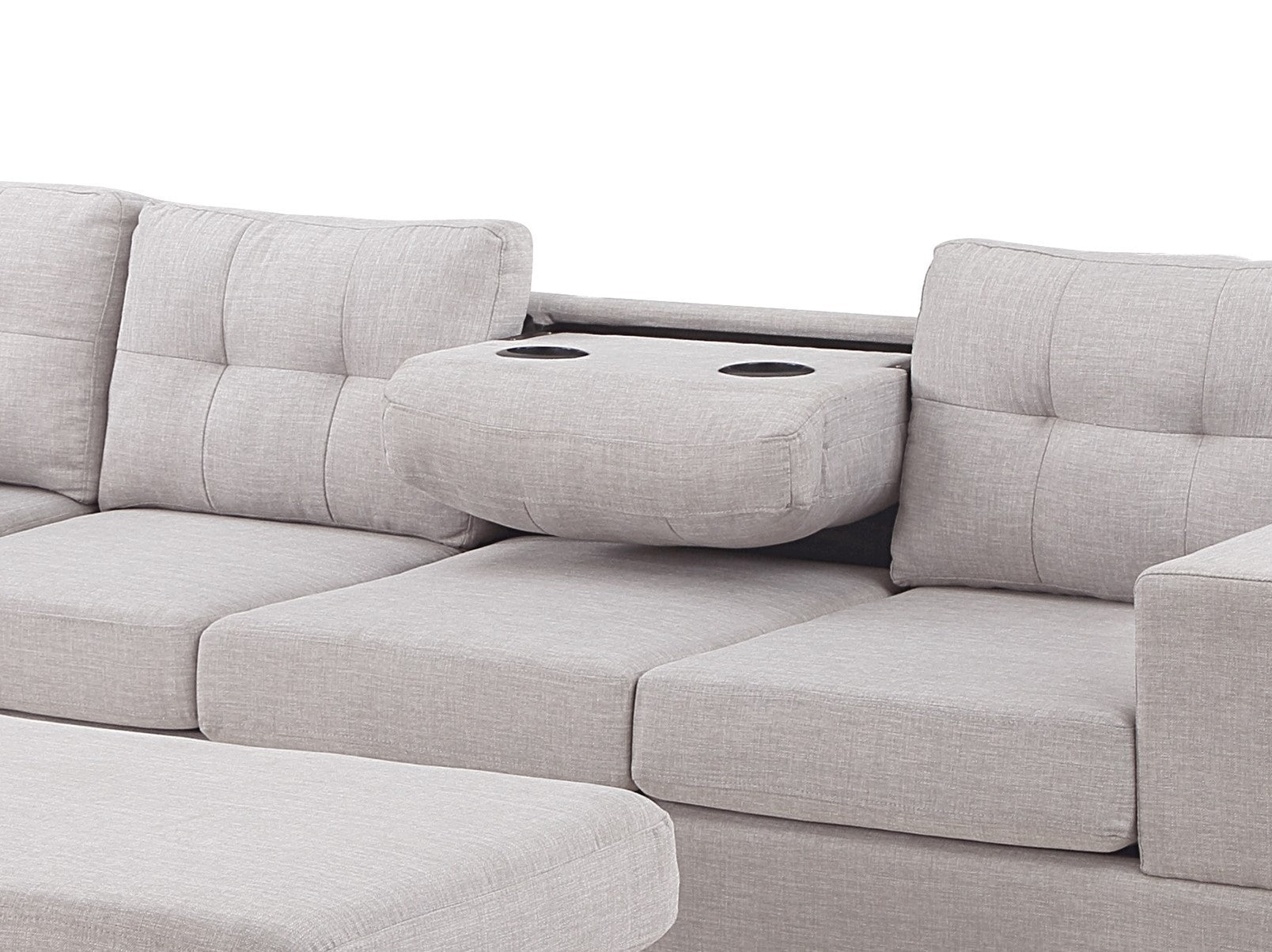 Hilo Light Gray Fabric Reversible Sectional Sofa w/Storage Ottoman