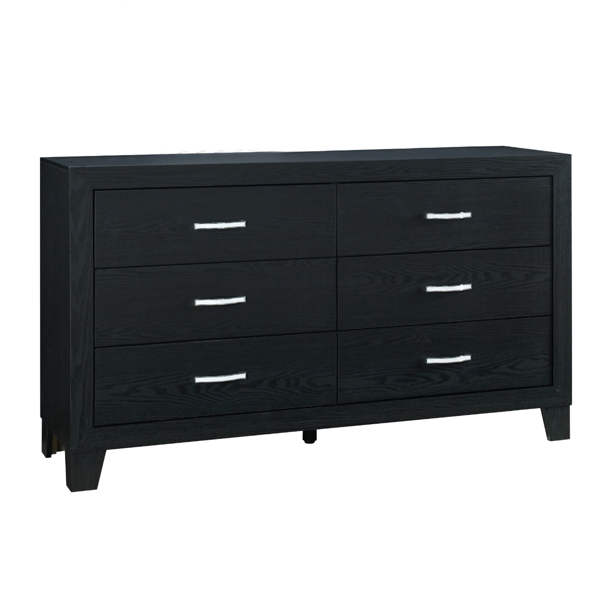 CARLOS Black 6-Drawer Dresser - Glamour Wood Furniture