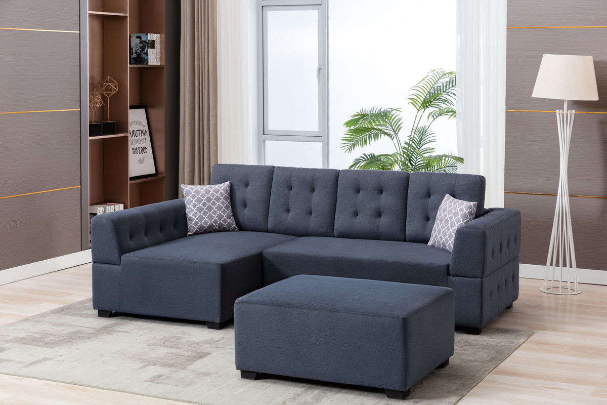 Ordell - Linen Fabric Sectional Sofa With Chaise Ottoman And Pillows