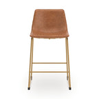 Upholstered barstool, light brown padded back and seat, gold-tone legs