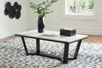 Rectangular cocktail table with white top and dark espresso legs, modern design