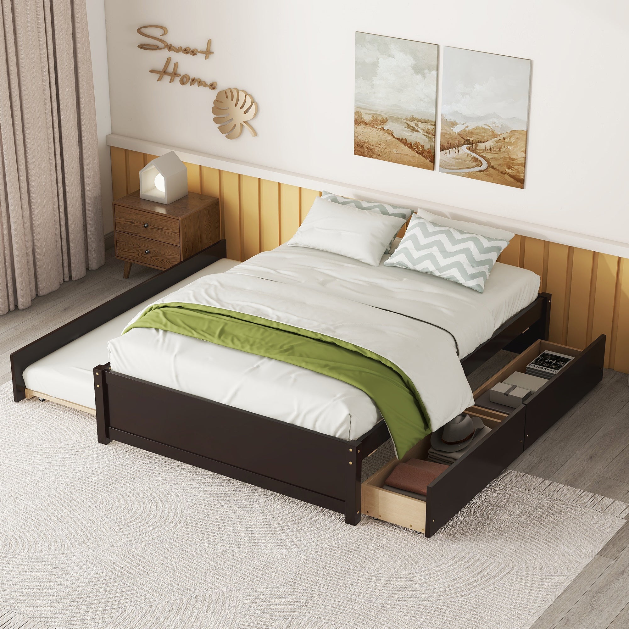 Espresso Full Bed w/ Twin Trundle & 2 Drawers