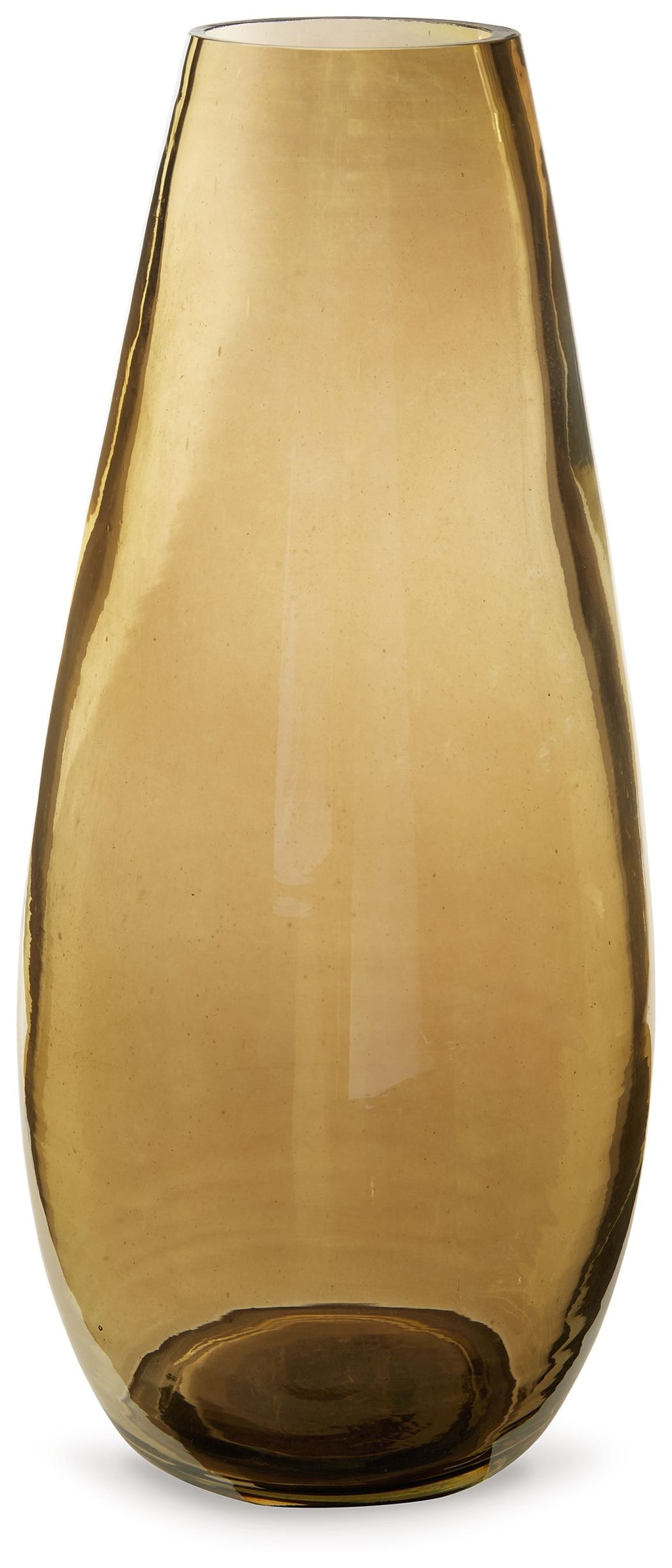 Amber glass vase with wide opening and rounded base