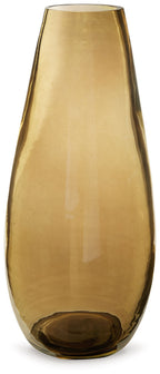 Amber glass vase with wide opening and rounded base