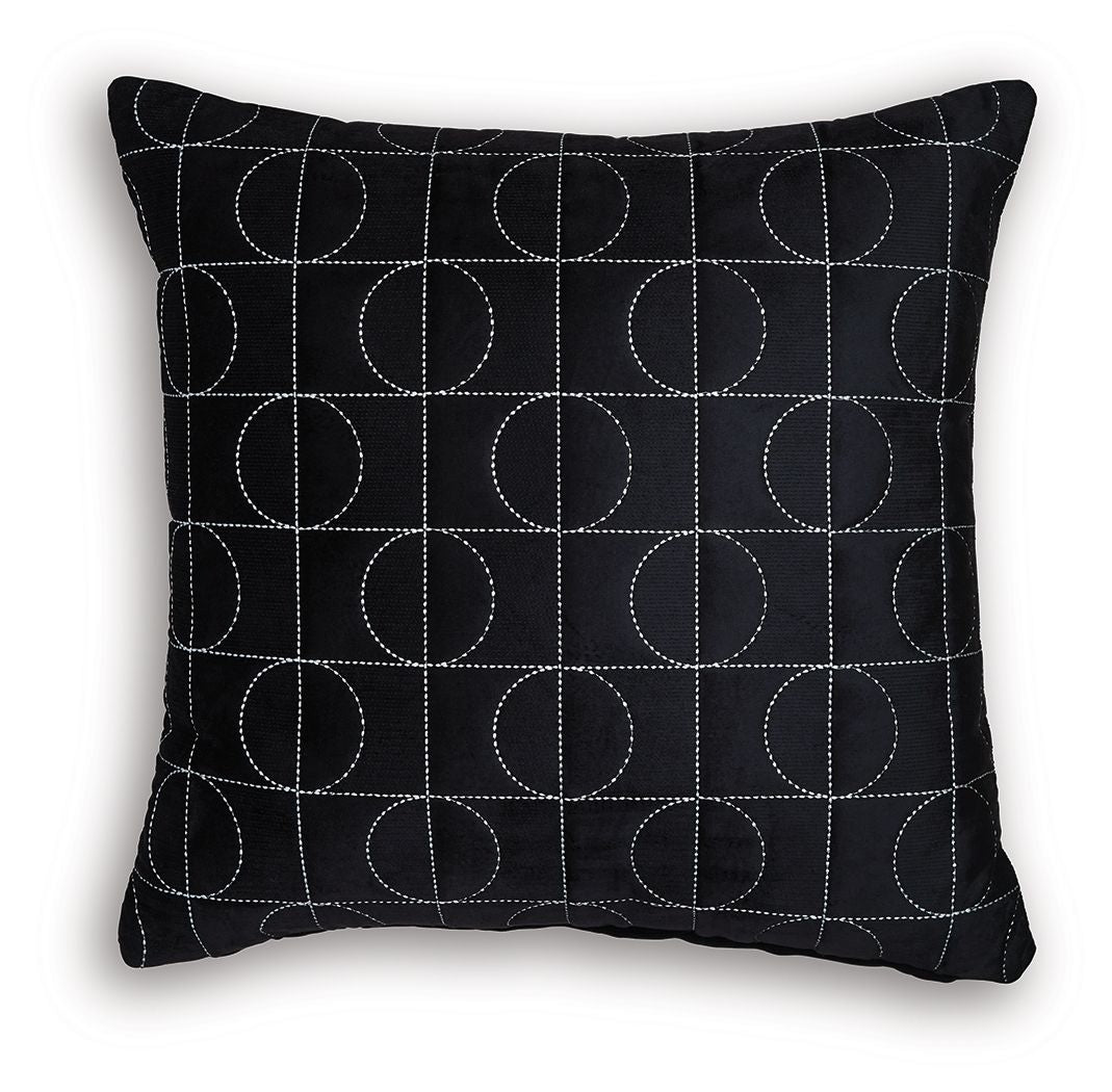 Kydner black pillow with stitched circle grid
