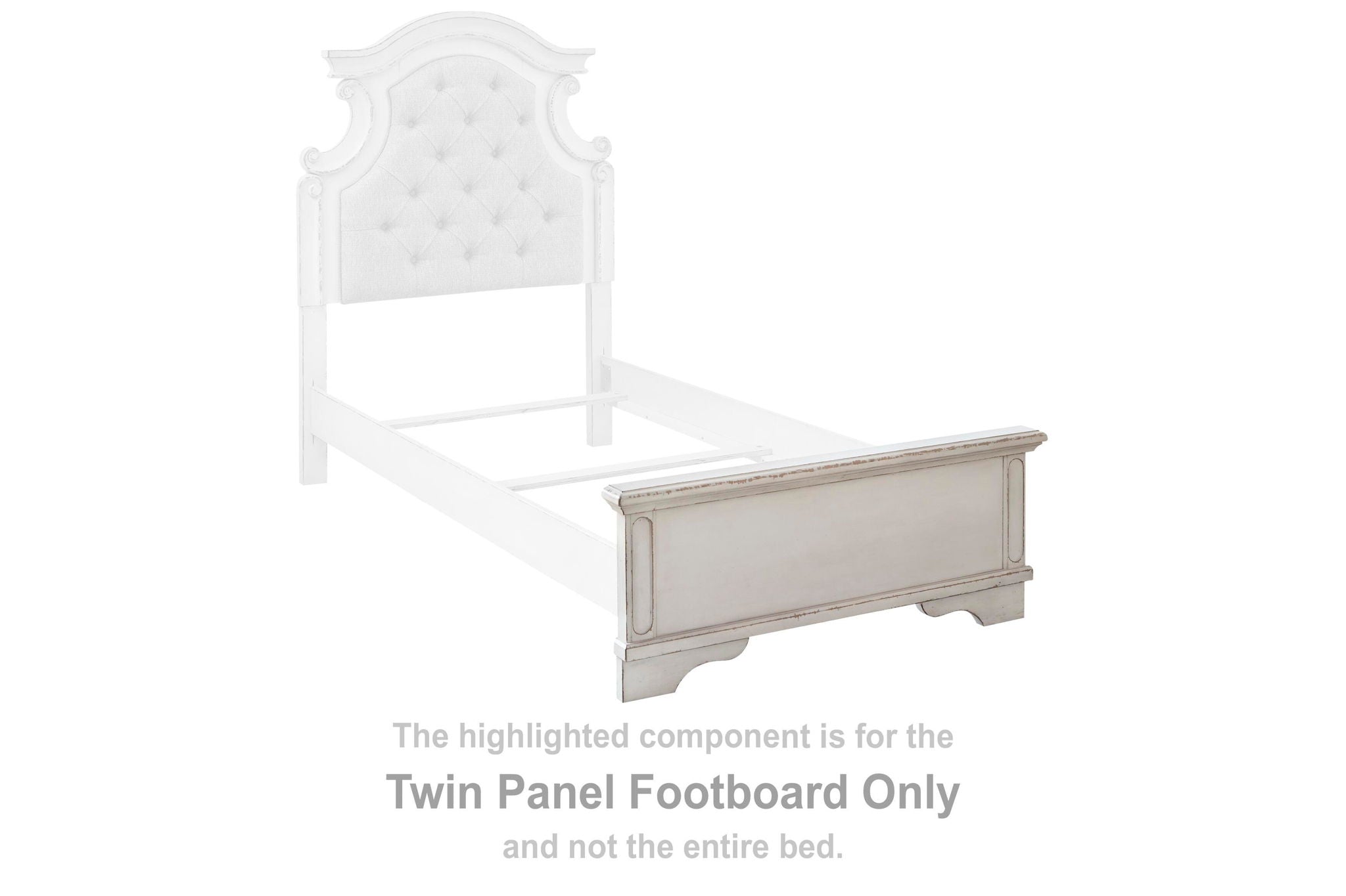 Twin panel footboard in chipped white finish with curved panel detail