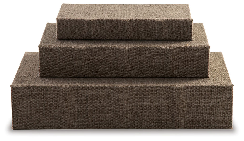 Brown fabric keepsake box set with stacked closed lids