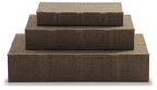 Brown fabric keepsake box set with stacked closed lids