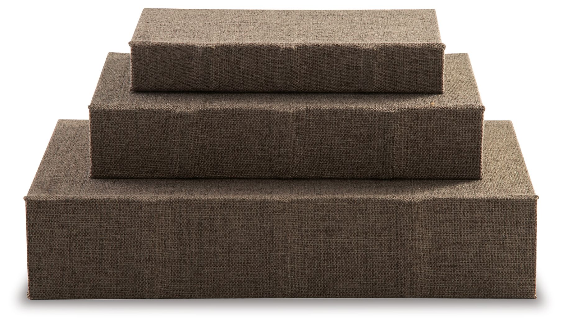 Brown fabric keepsake box set with stacked closed lids