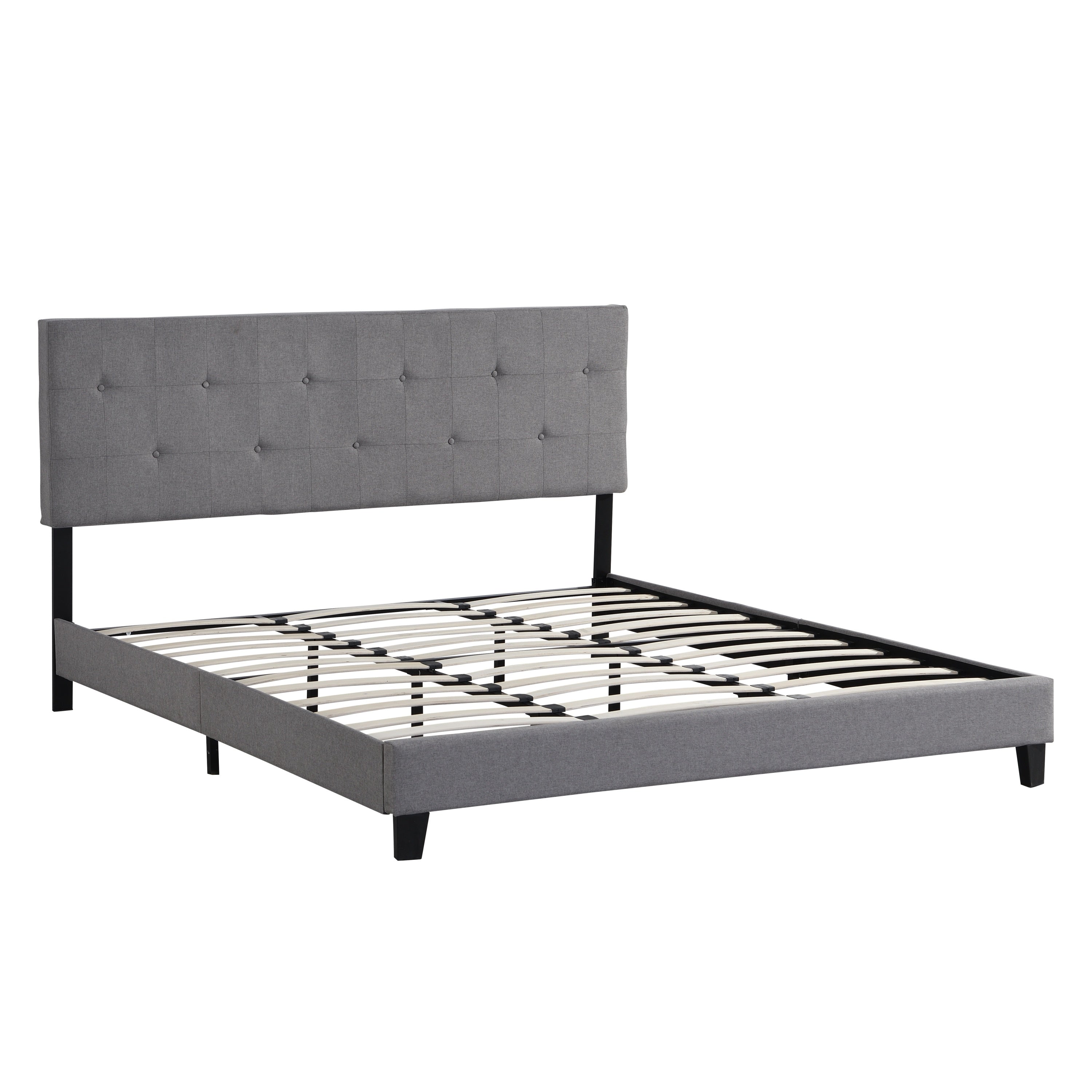 Contemporary King Upholstered Platform Bed Frame - Button Tufted Gray