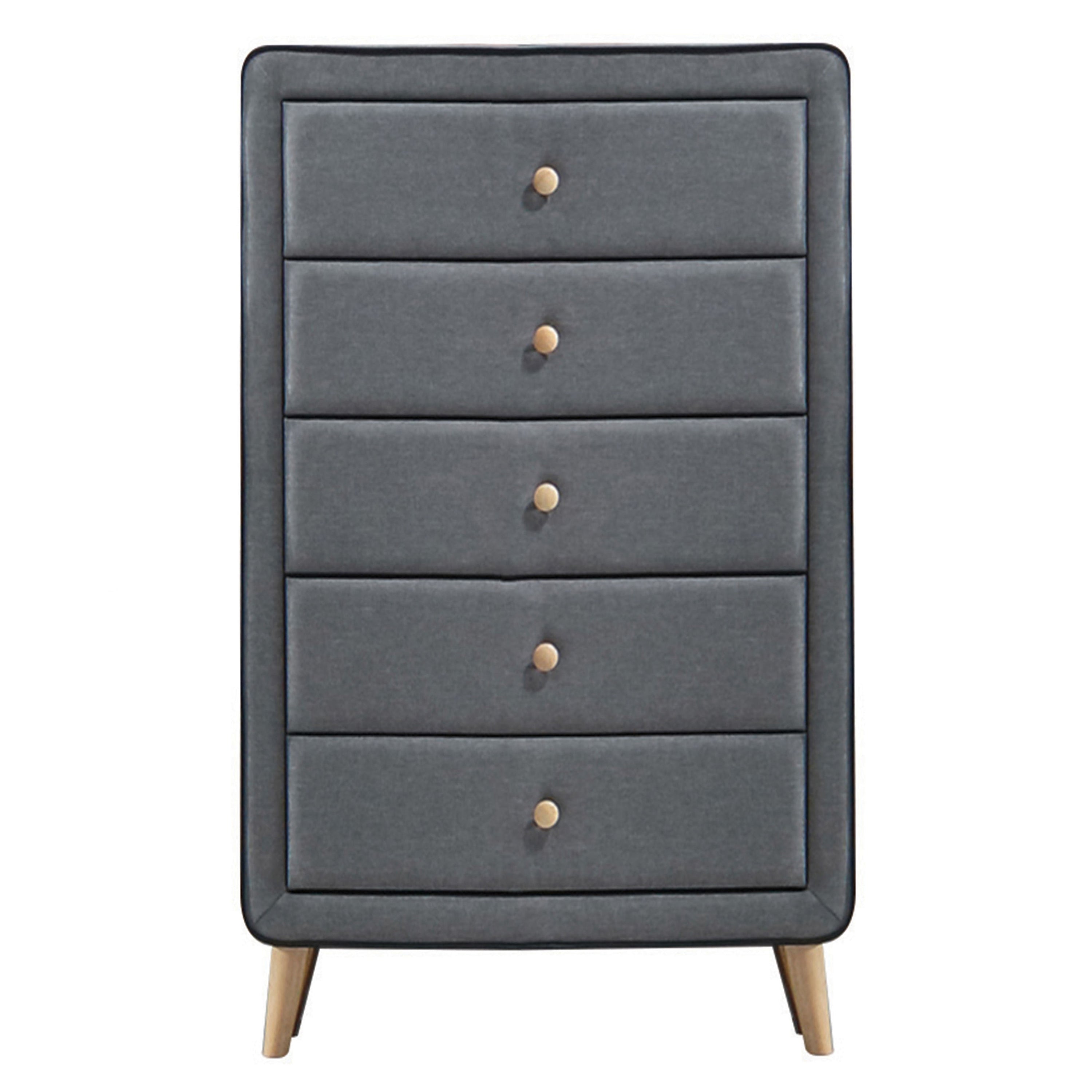 Modern Light Grey Upholstered 5-Drawer Chest