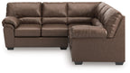 Sectional sofa corner with tufted back and rolled arm, dark brown upholstery