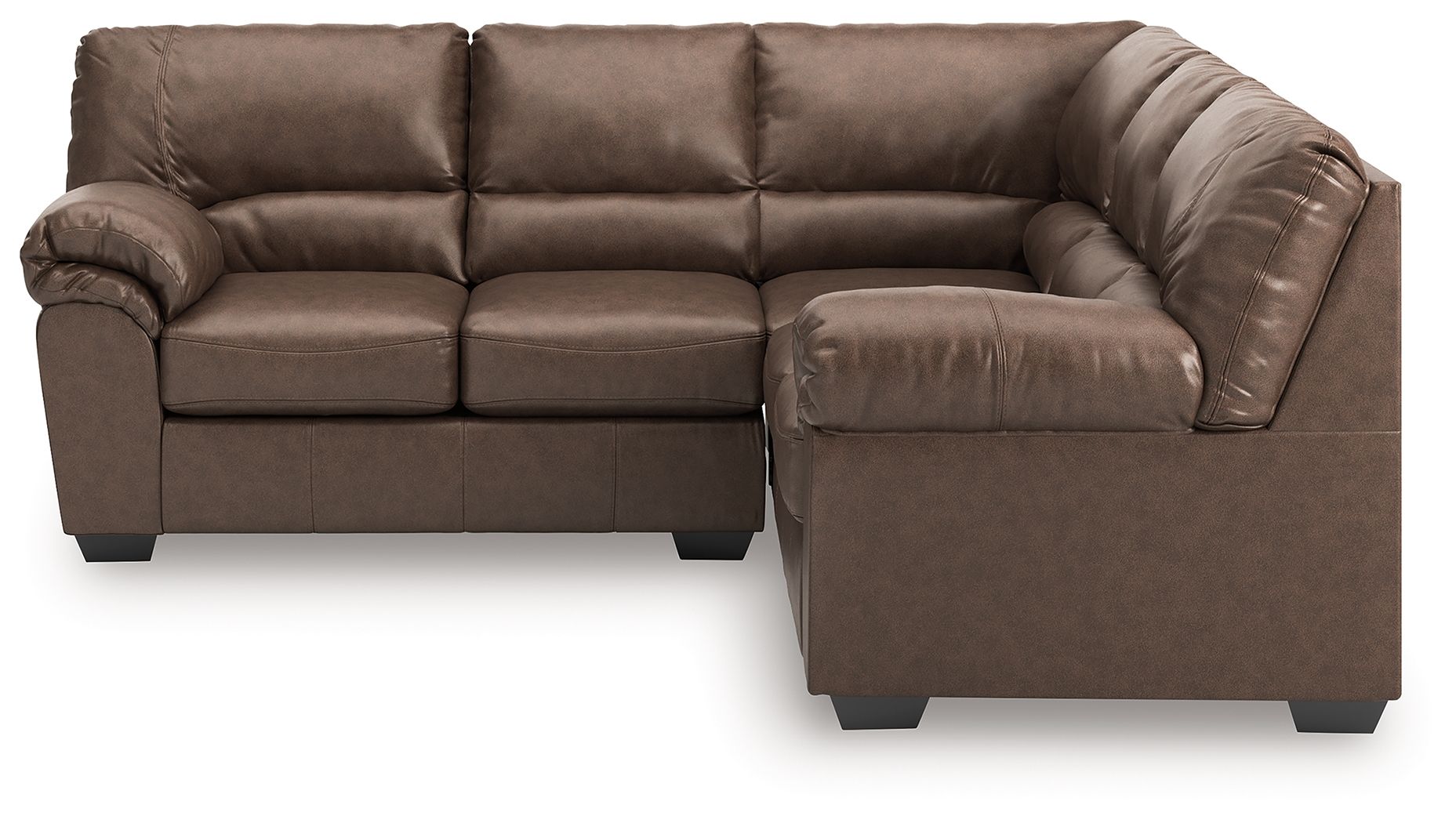 Sectional sofa corner with tufted back and rolled arm, dark brown upholstery