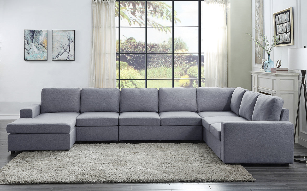 Tifton 147 Light Gray Linen 7-Seat Reversible Sectional Sofa